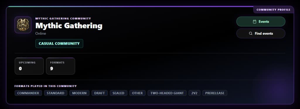 Community profile on Mythic Gathering