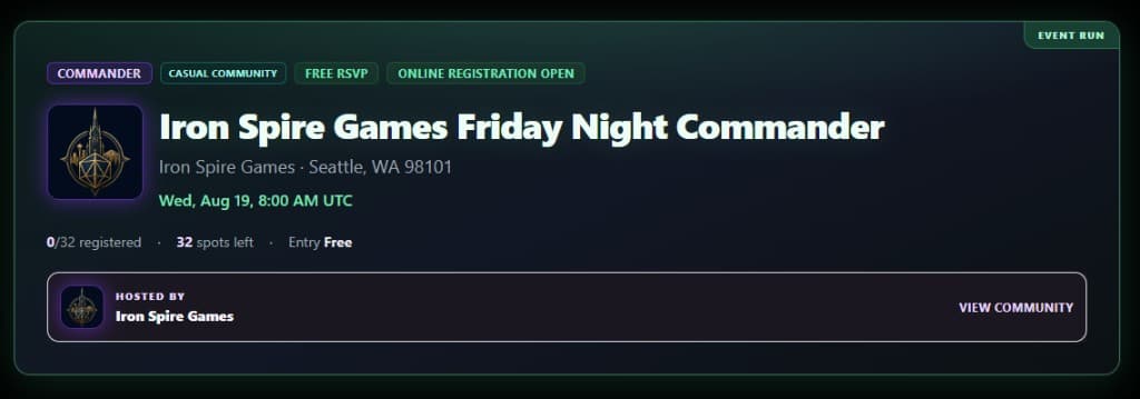 Event listing with registration open